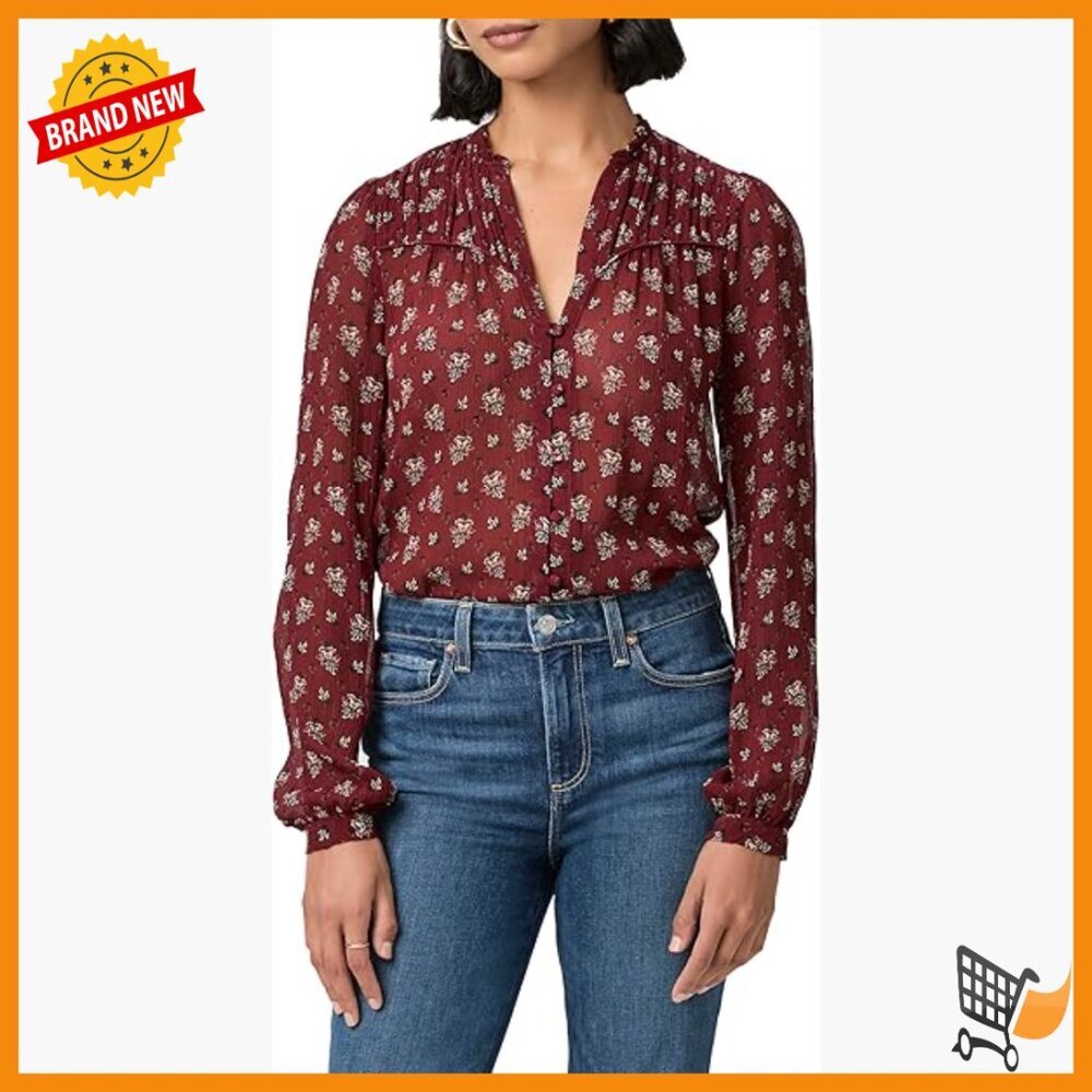 Long Sleeve Silk Blouse with Ruffles and Covered Buttons, Regular Fit